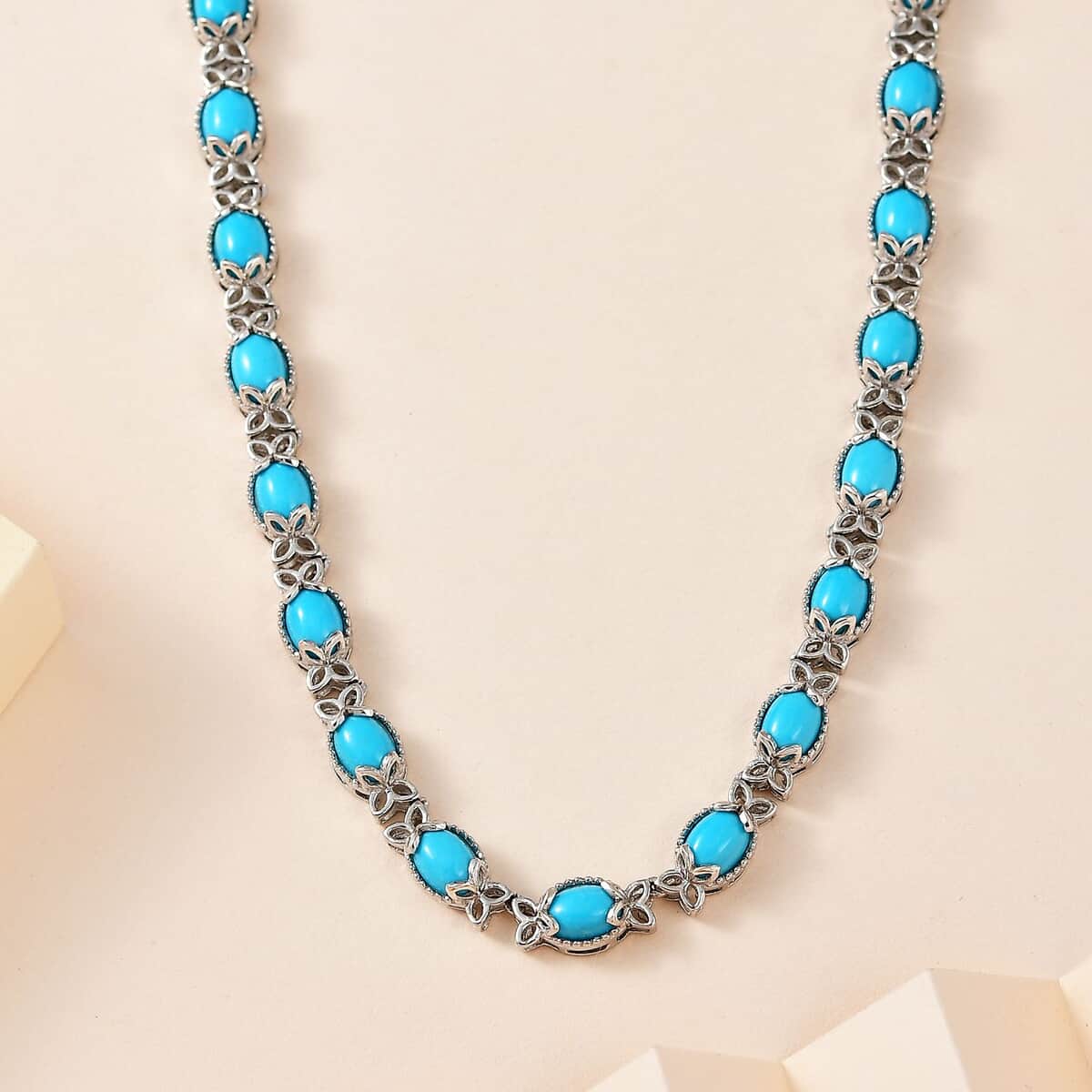 Premium Sleeping Beauty Turquoise Necklace 18-20 Inches in Platinum Over Sterling Silver 23.80 ctw image number 1