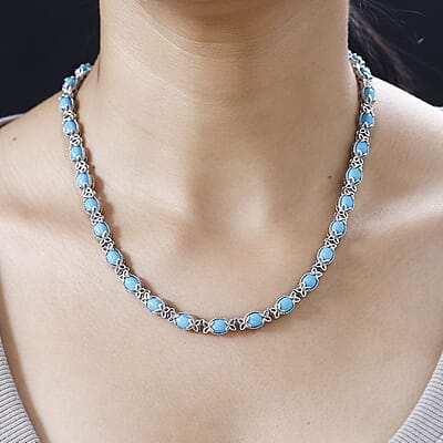 Premium Sleeping Beauty Turquoise 23.80 ctw Necklace 18-20 Inches in Platinum Over Sterling Silver