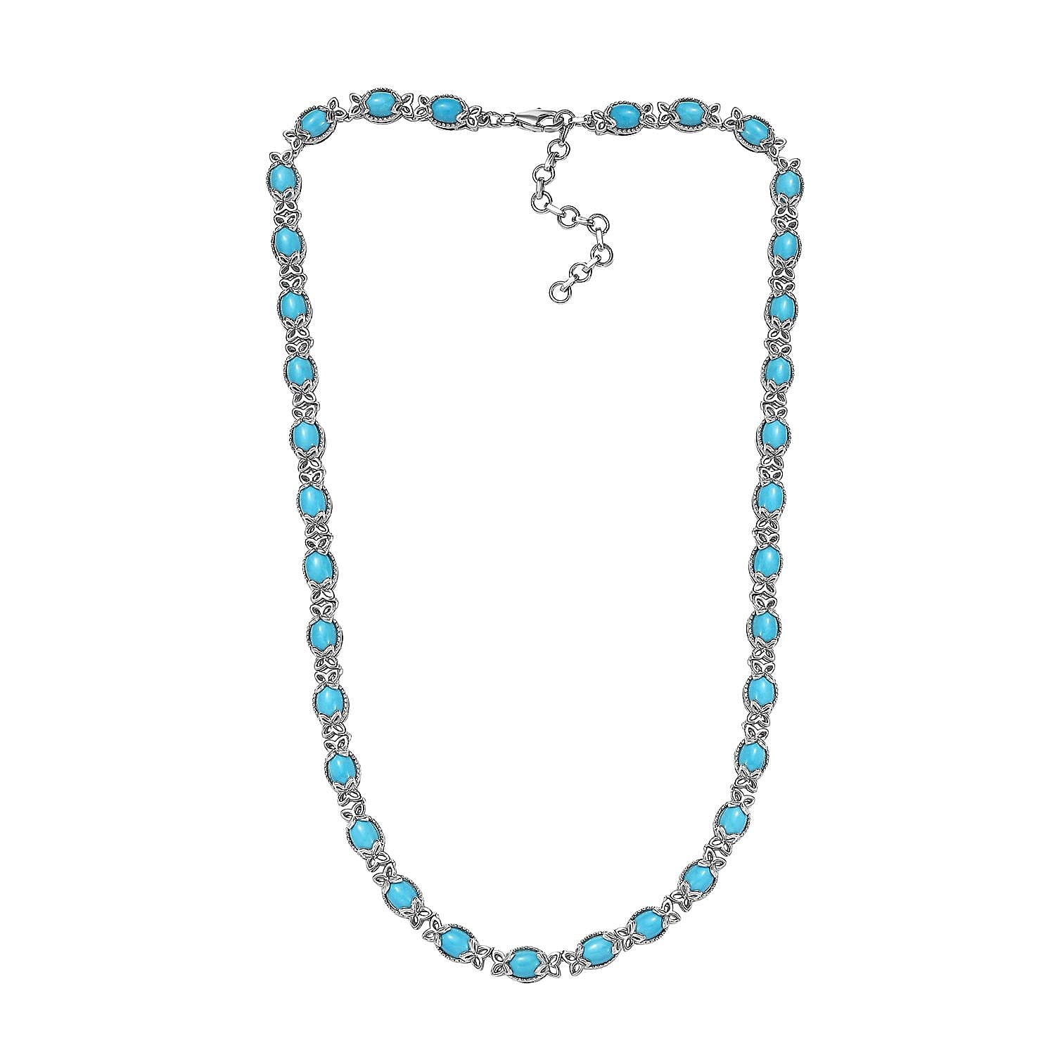 Premium Sleeping Beauty Turquoise 23.80 ctw Necklace 18-20 Inches in Platinum Over Sterling Silver