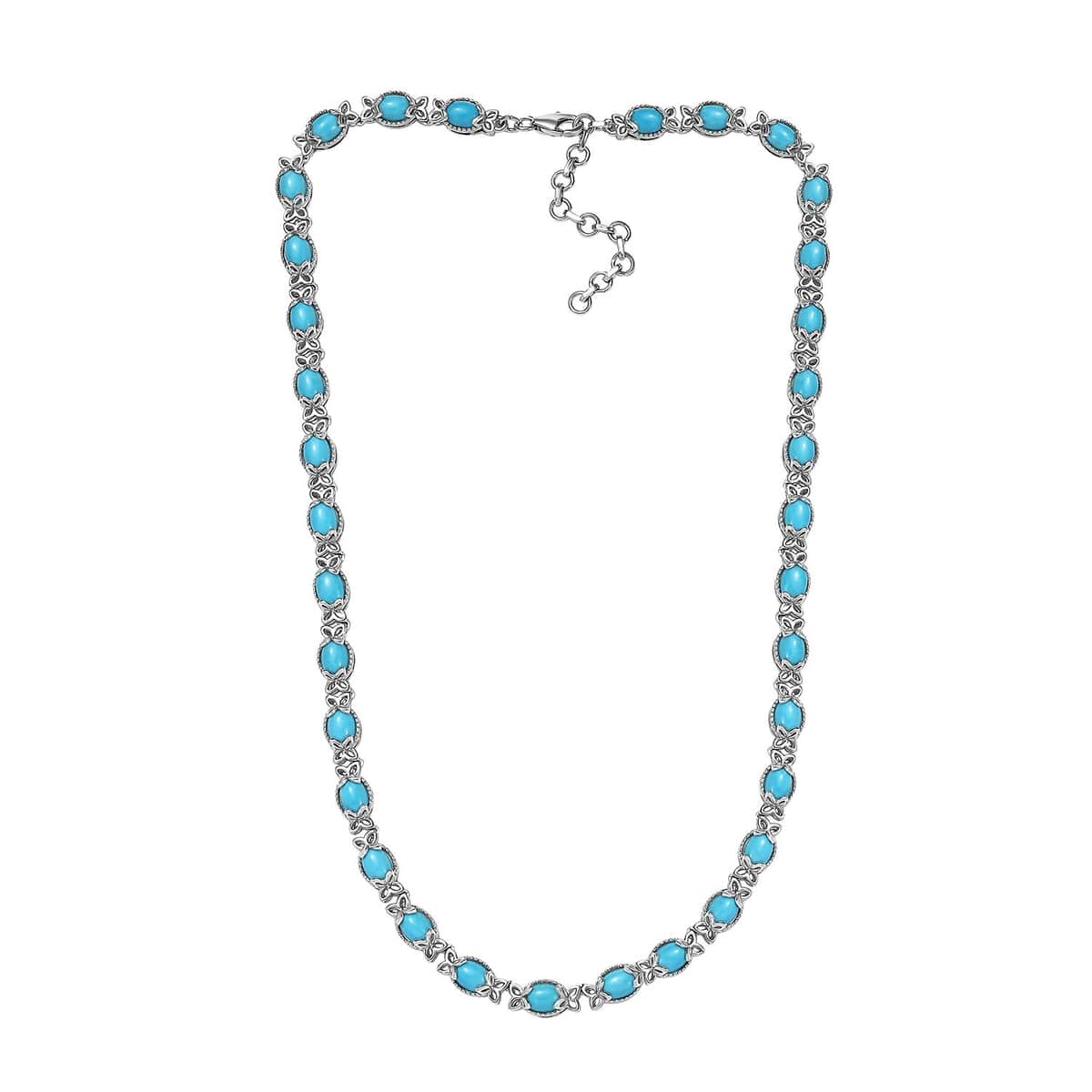 Premium Sleeping Beauty Turquoise Necklace 18-20 Inches in Platinum Over Sterling Silver 23.80 ctw image number 3