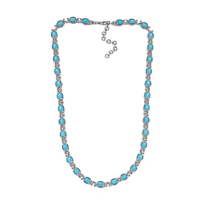 Premium Sleeping Beauty Turquoise 23.80 ctw Necklace 18-20 Inches in Platinum Over Sterling Silver