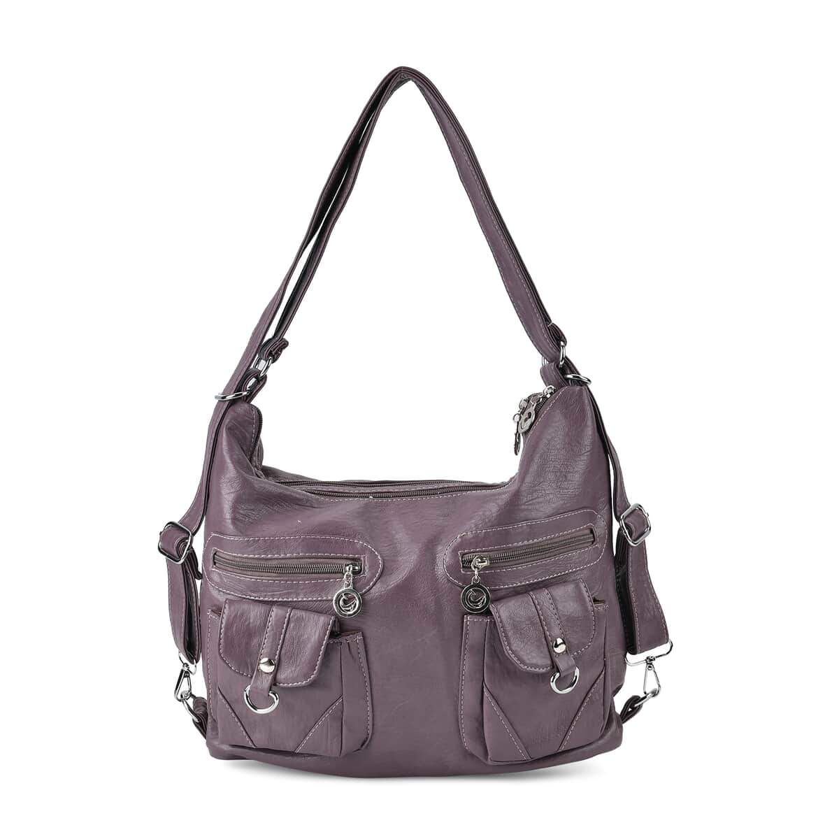 Purple Faux Leather 2 In 1 Crossbody Bag / Backpack with Shoulder Strap image number 0