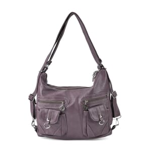 Purple Faux Leather 2 In 1 Crossbody Bag / Backpack with Shoulder Strap