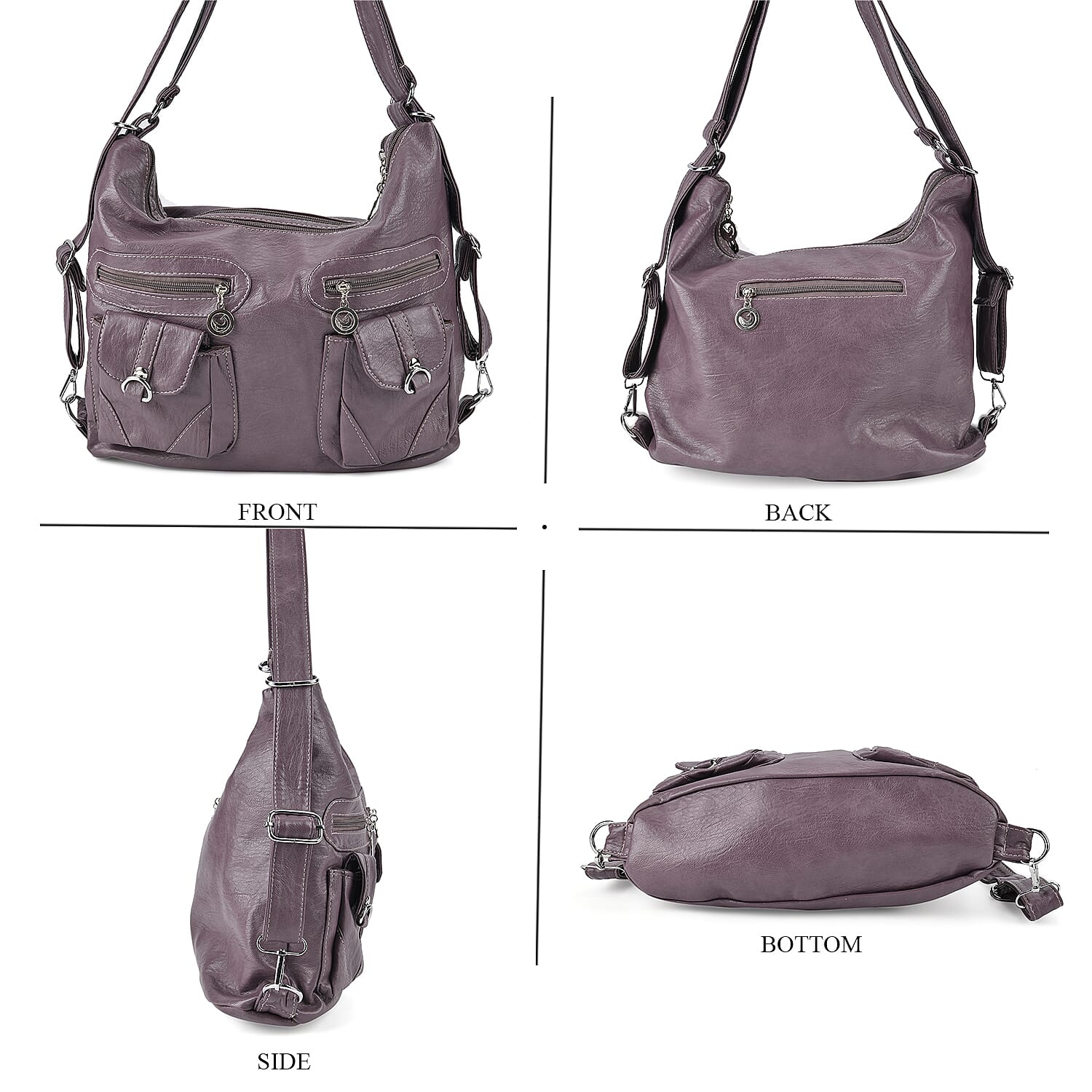 Purple Faux Leather 2 In 1 Crossbody Bag / Backpack with Shoulder Strap