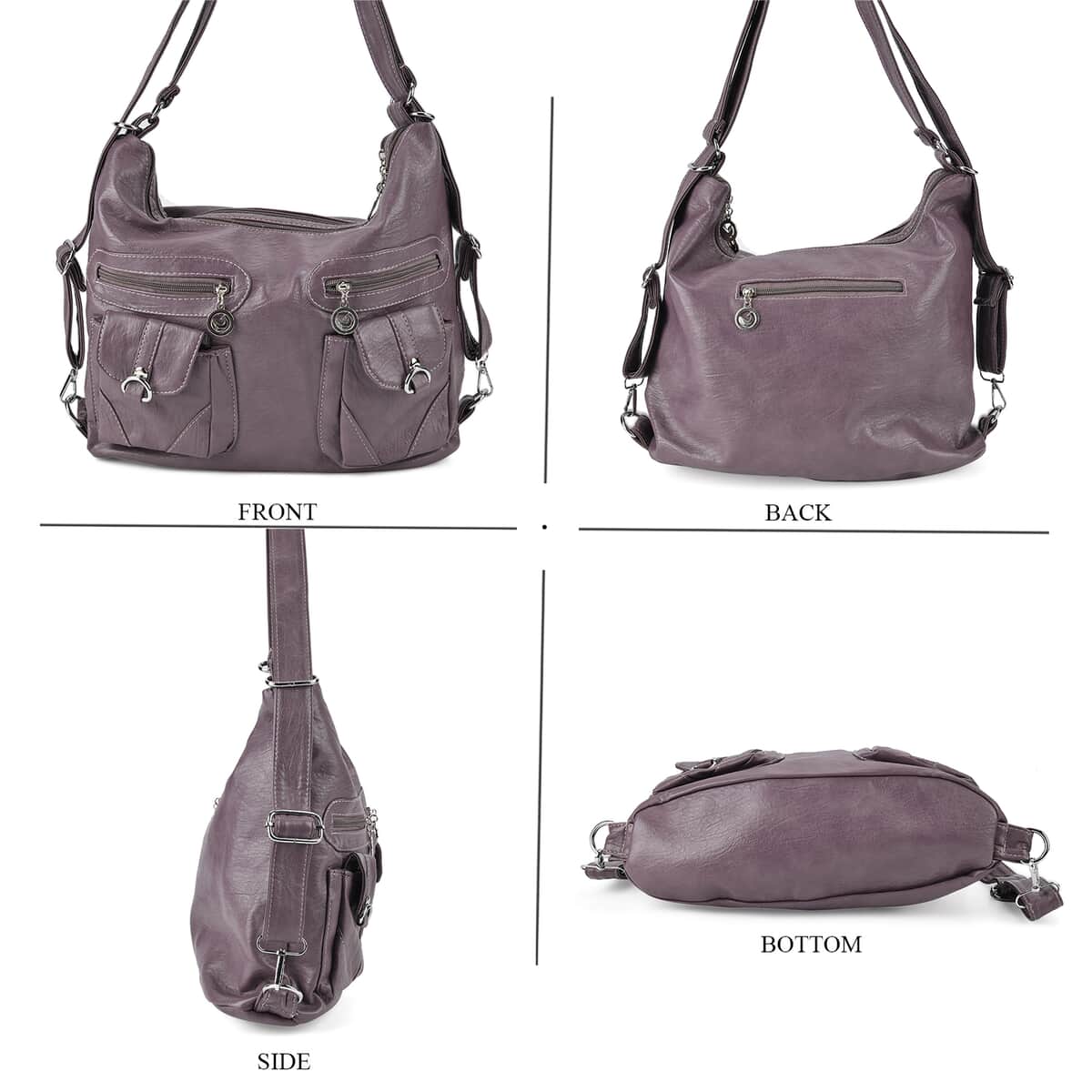 Purple Faux Leather 2 In 1 Crossbody Bag / Backpack with Shoulder Strap image number 3