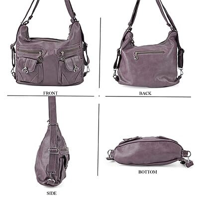 Purple Faux Leather 2 In 1 Crossbody Bag / Backpack with Shoulder Strap