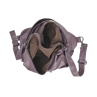 Purple Faux Leather 2 In 1 Crossbody Bag / Backpack with Shoulder Strap