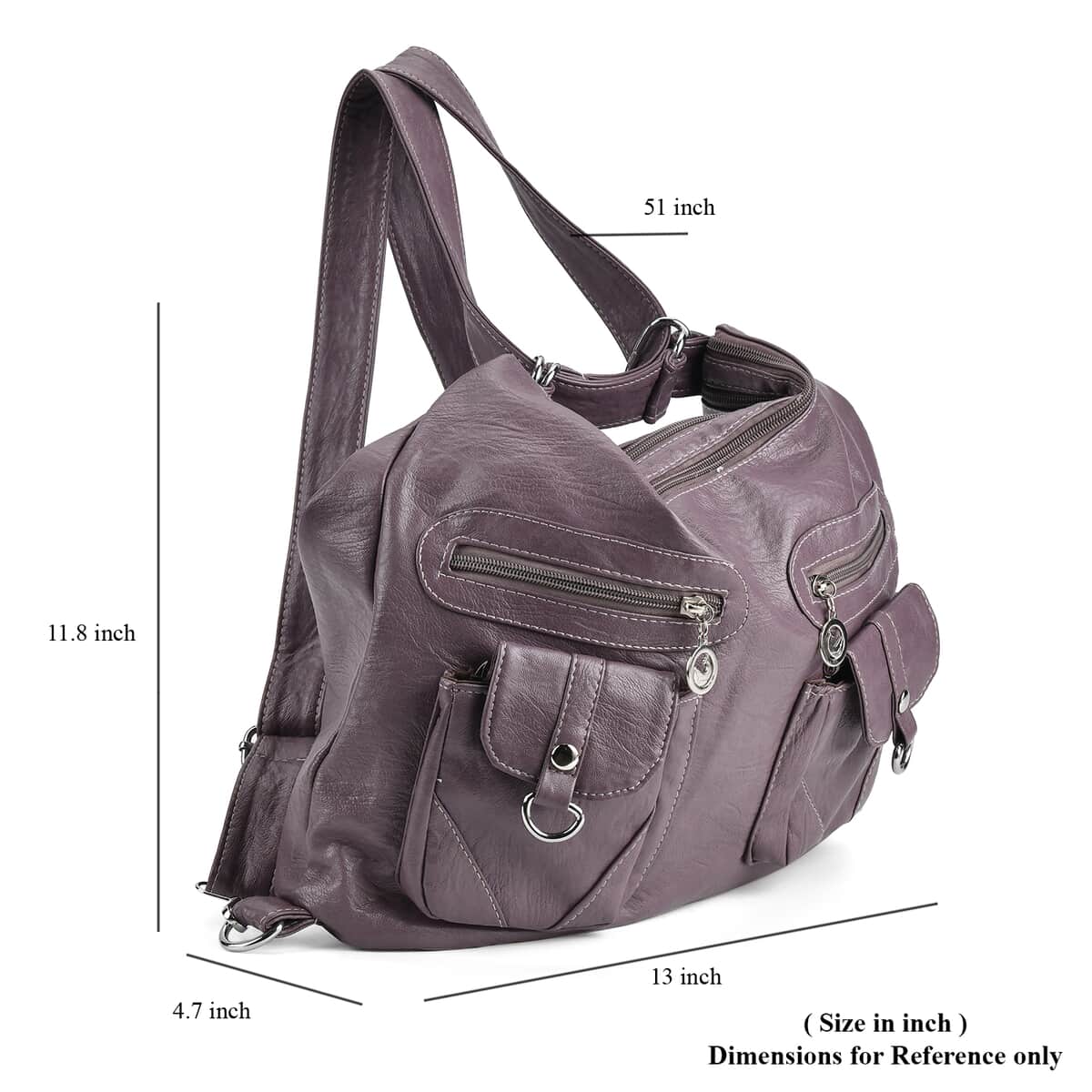 Purple Faux Leather 2 In 1 Crossbody Bag / Backpack with Shoulder Strap image number 6