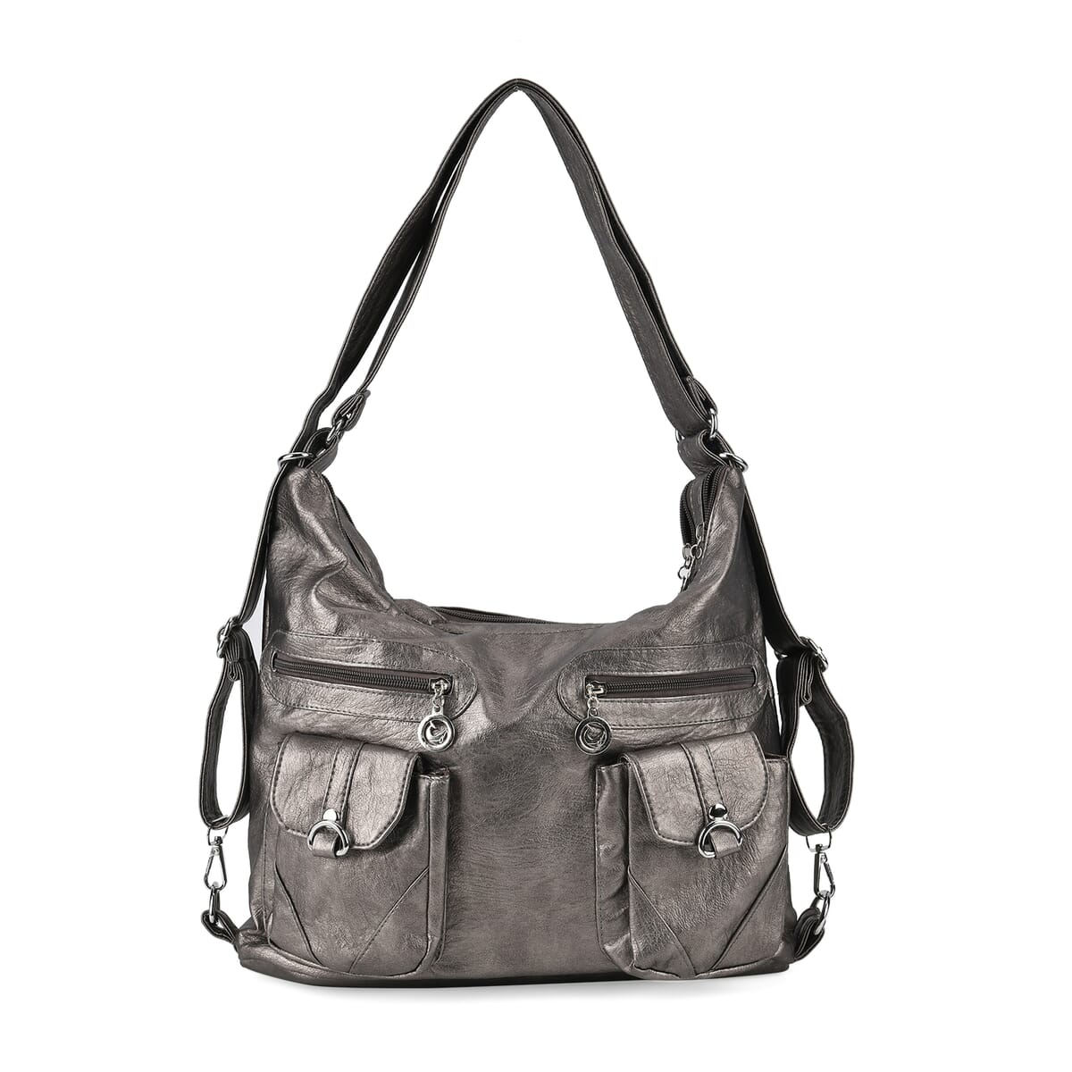 Gray Faux Leather 2 In 1 Crossbody Bag / Backpack with Shoulder Strap image number 0
