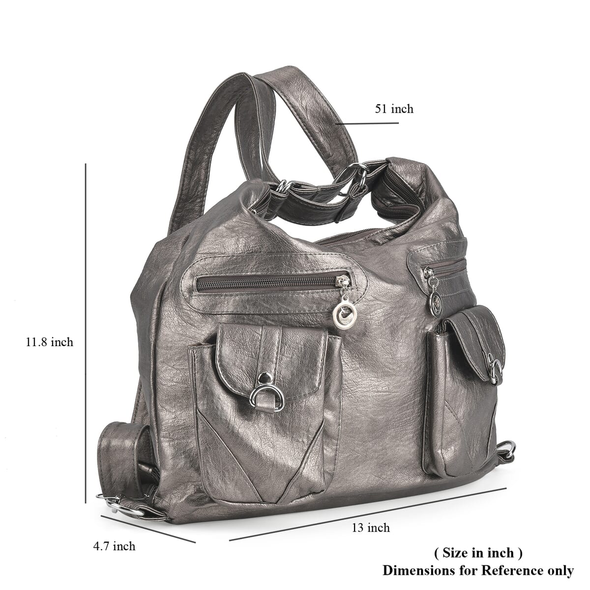Gray Faux Leather 2 In 1 Crossbody Bag / Backpack with Shoulder Strap image number 6