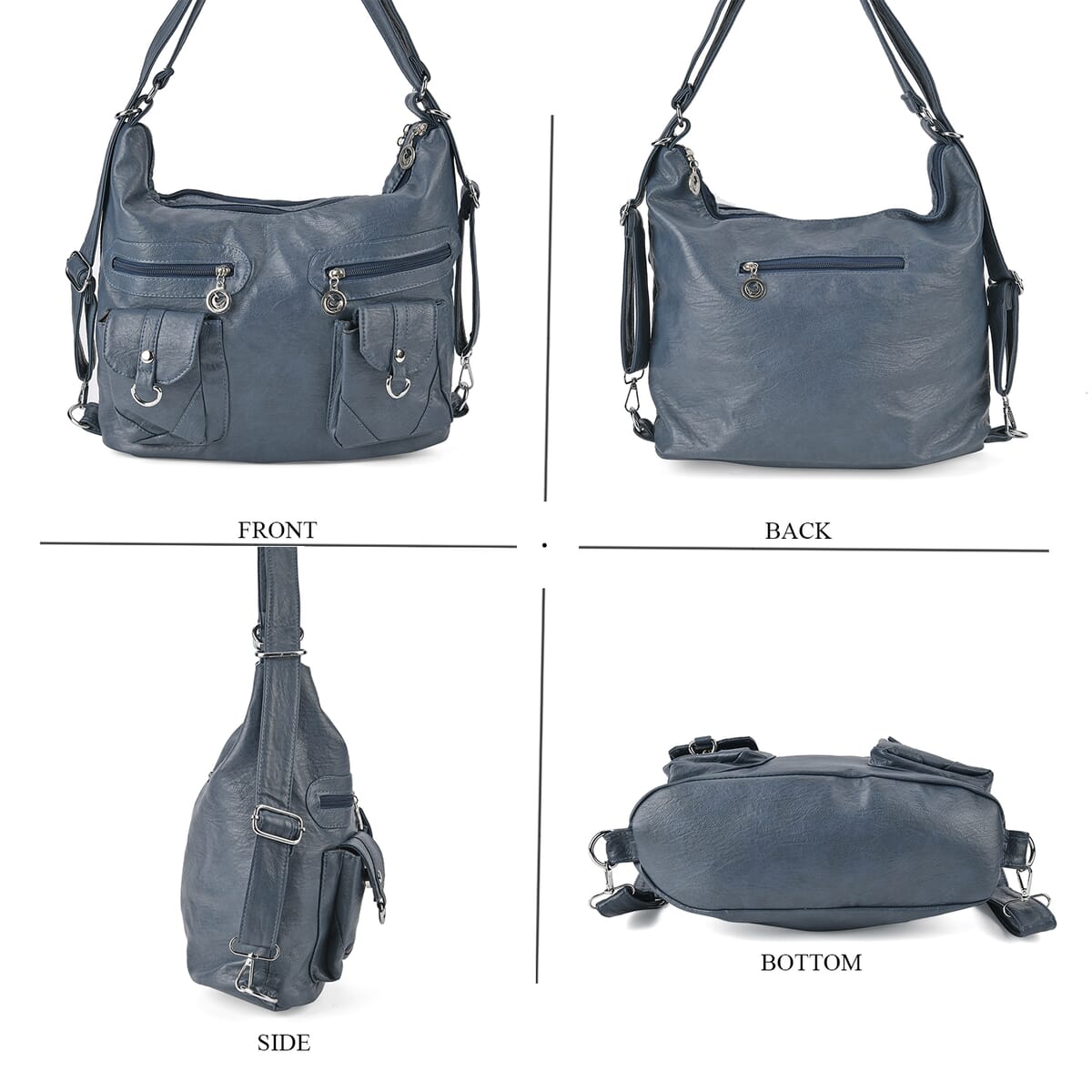 Blue Faux Leather 2 In 1 Crossbody Bag / Backpack with Shoulder Strap image number 3