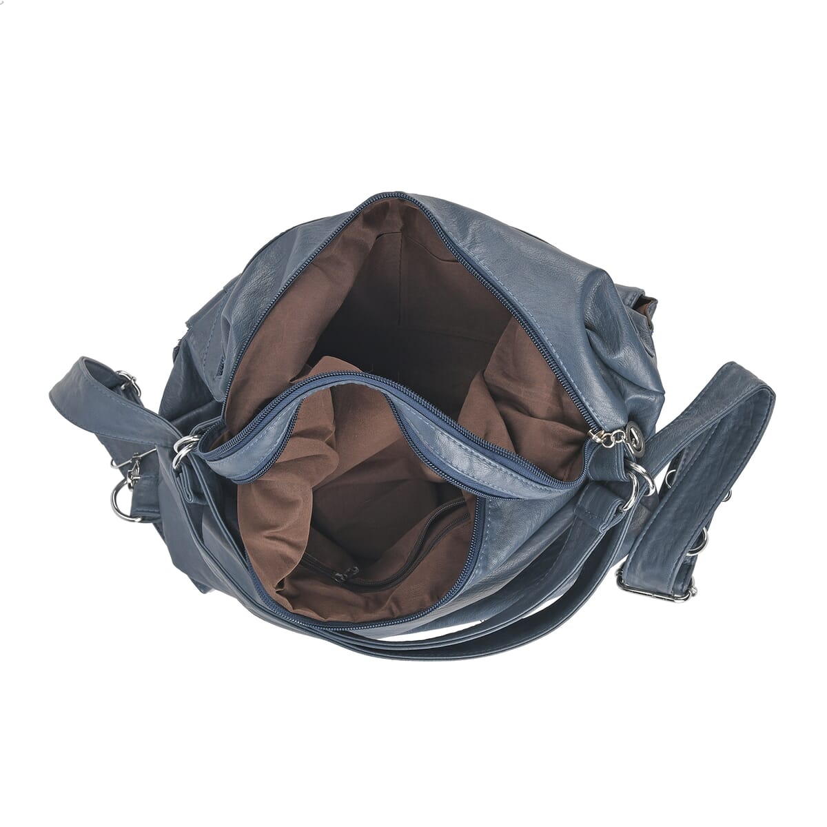 Blue Faux Leather 2 In 1 Crossbody Bag / Backpack with Shoulder Strap image number 4