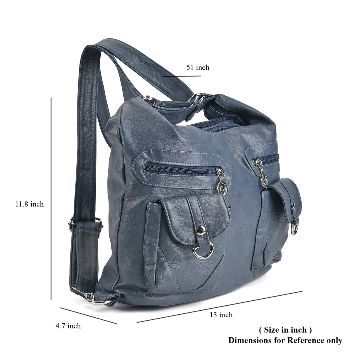 Blue Faux Leather 2 In 1 Crossbody Bag / Backpack with Shoulder Strap image number 6