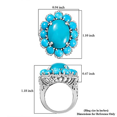 Sleeping Beauty Turquoise and White Zircon Floral Ring in Platinum Over Sterling Silver (Size 10.0) 12.20 ctw