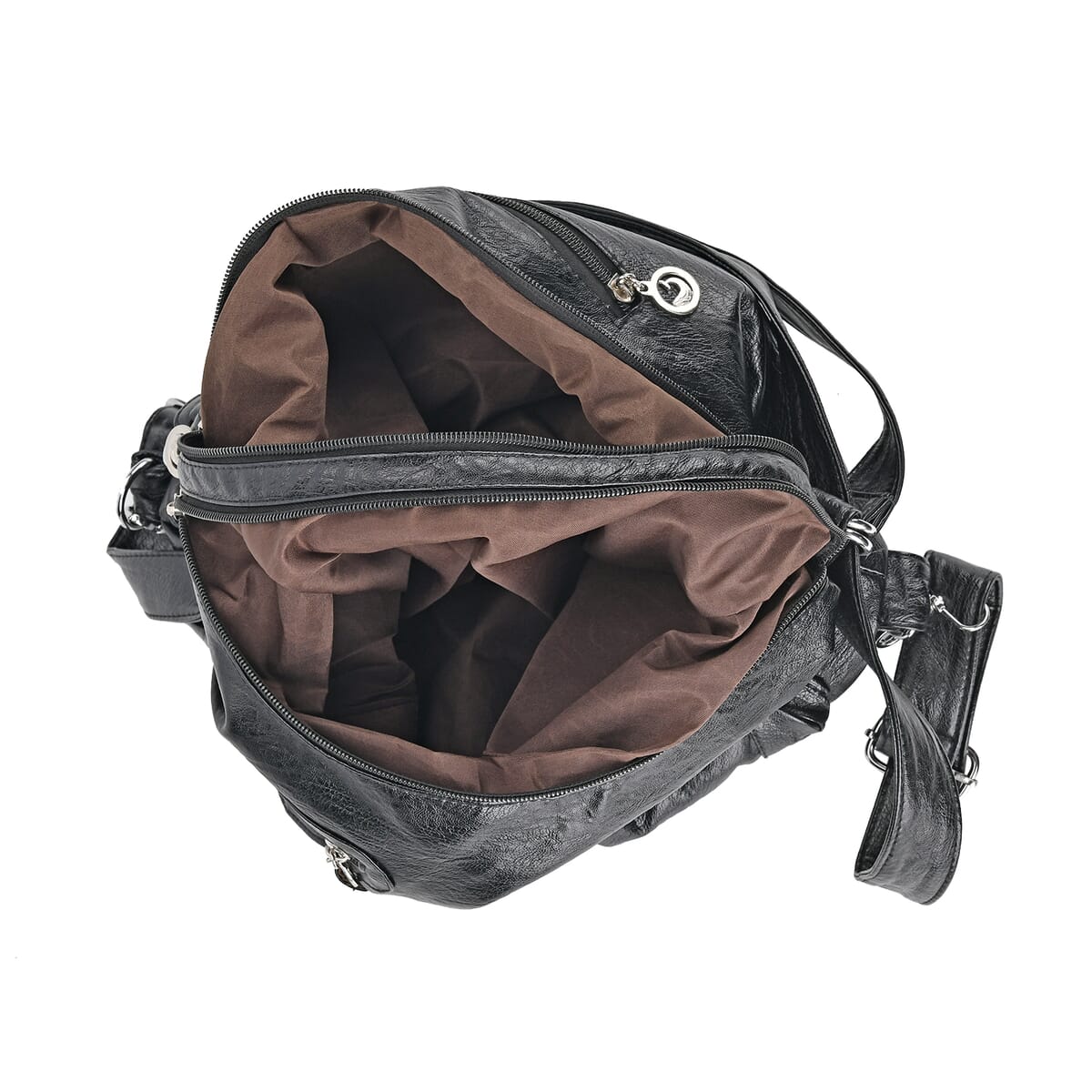 Black Faux Leather 2 In 1 Crossbody Bag / Backpack with Shoulder Strap image number 4