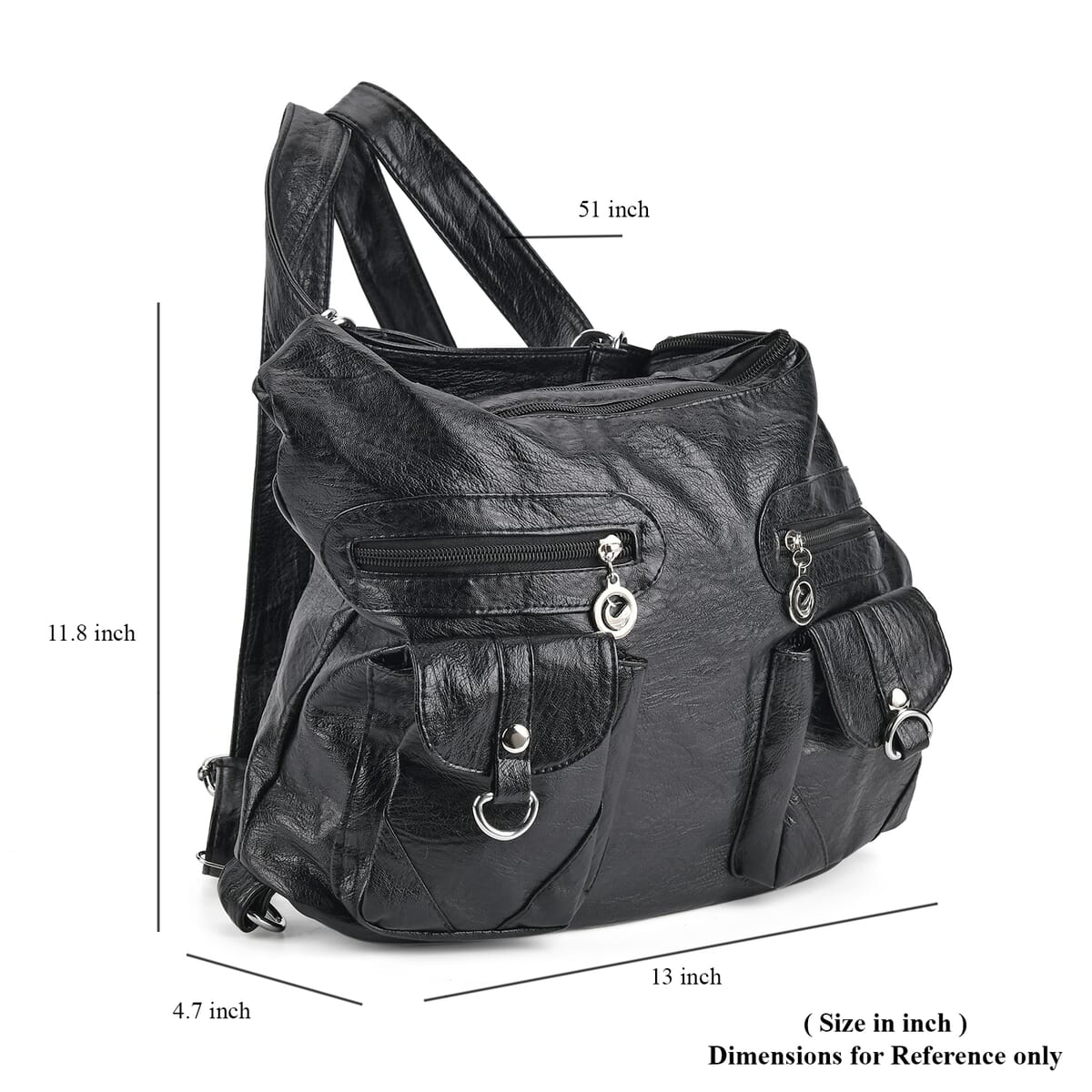 Black Faux Leather 2 In 1 Crossbody Bag / Backpack with Shoulder Strap image number 6