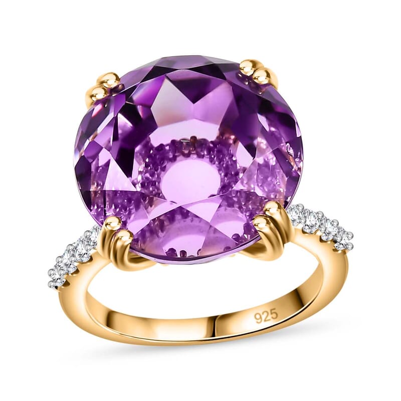Rose De France Amethyst and White Zircon 12.54 ctw Ring in 14K YG Over Sterling Silver (Size 11.5)