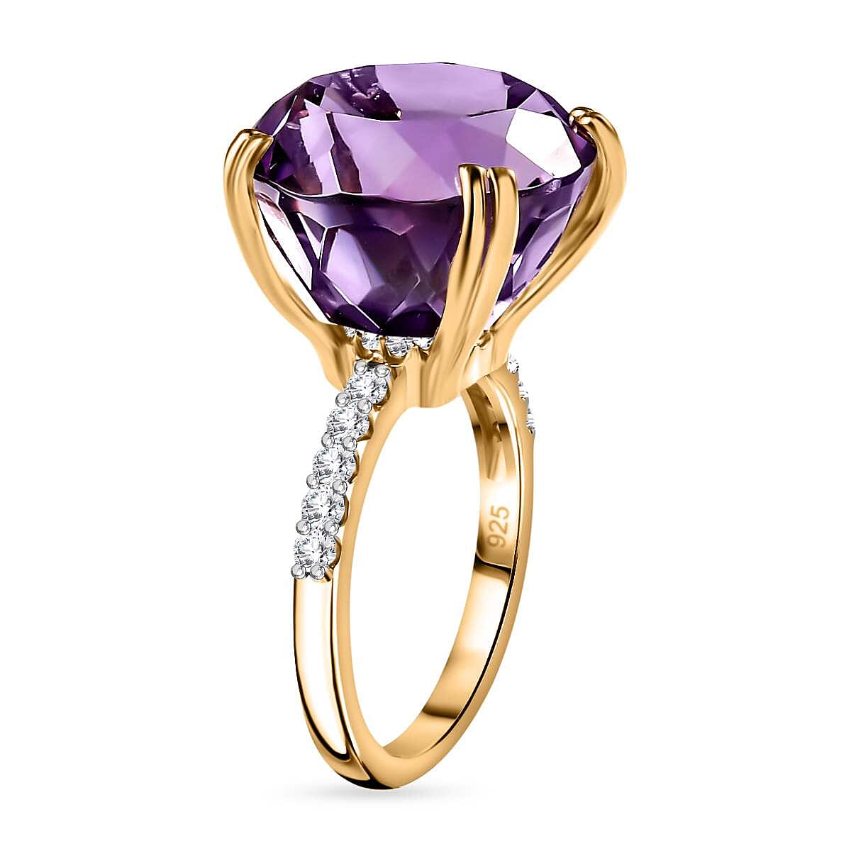 Rose De France Amethyst and White Zircon 12.54 ctw Ring in 14K YG Over Sterling Silver (Size 11.5)