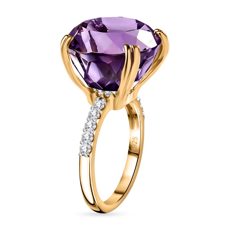 Rose De France Amethyst and White Zircon 12.54 ctw Ring in 14K YG Over Sterling Silver (Size 11.5)