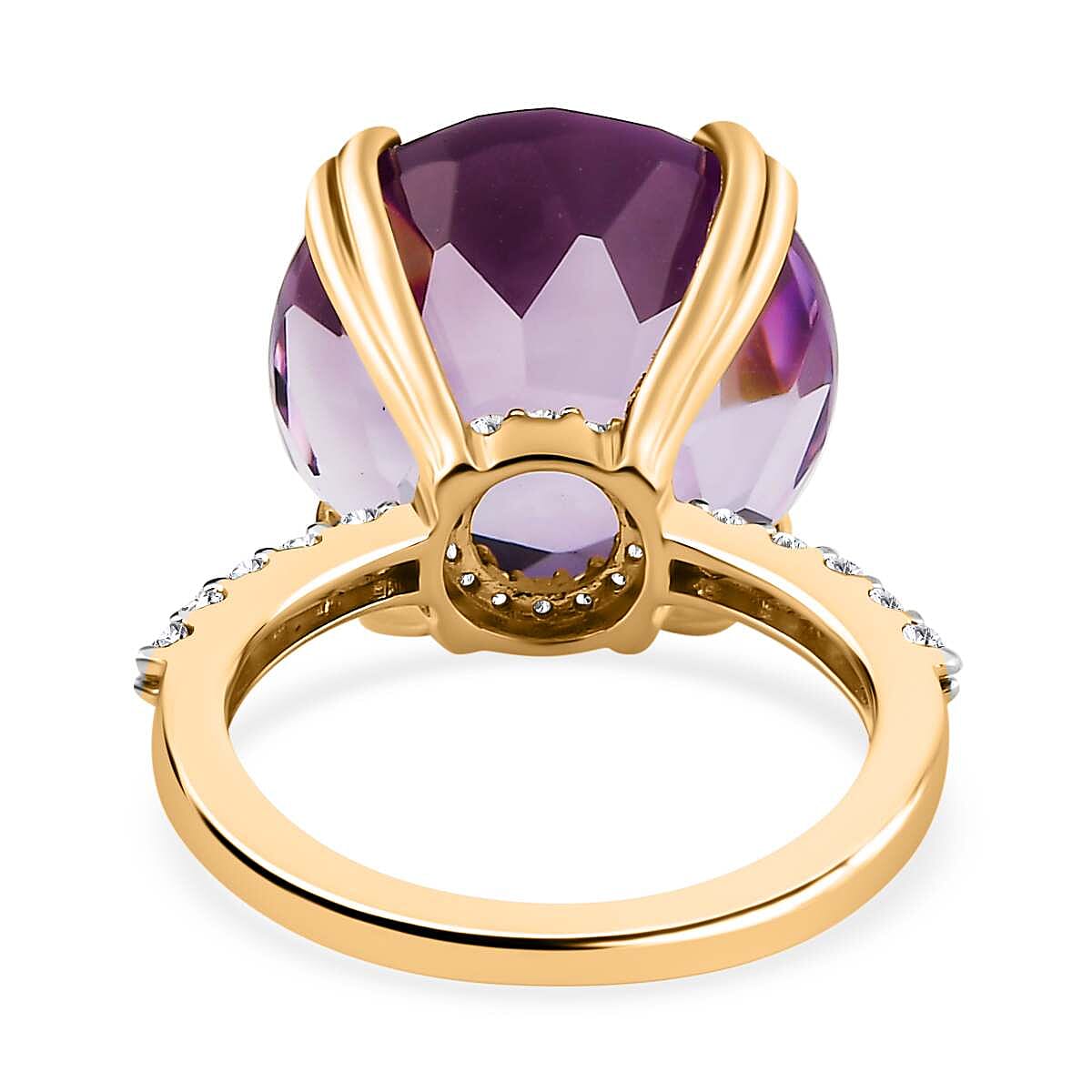 Rose De France Amethyst and White Zircon 12.54 ctw Ring in 14K YG Over Sterling Silver (Size 11.5)