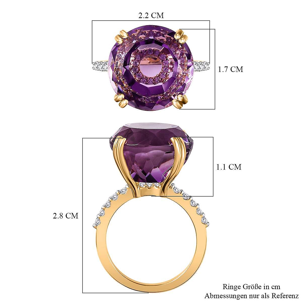 Rose De France Amethyst and White Zircon 12.54 ctw Ring in 14K YG Over Sterling Silver (Size 11.5)
