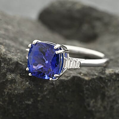 Certified & Appraised Rhapsody 950 Platinum AAAA Tanzanite and E-F VS Diamond Ring (Size 6.5) 5.40 Grams 3.75 ctw