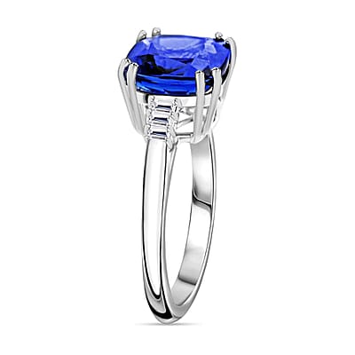Certified & Appraised Rhapsody 950 Platinum AAAA Tanzanite and E-F VS Diamond Ring (Size 6.5) 5.40 Grams 3.75 ctw