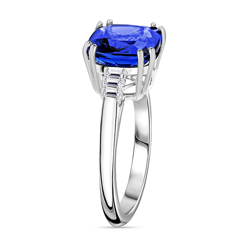 Certified & Appraised Rhapsody 950 Platinum AAAA Tanzanite and E-F VS Diamond Ring (Size 6.5) 5.40 Grams 3.75 ctw
