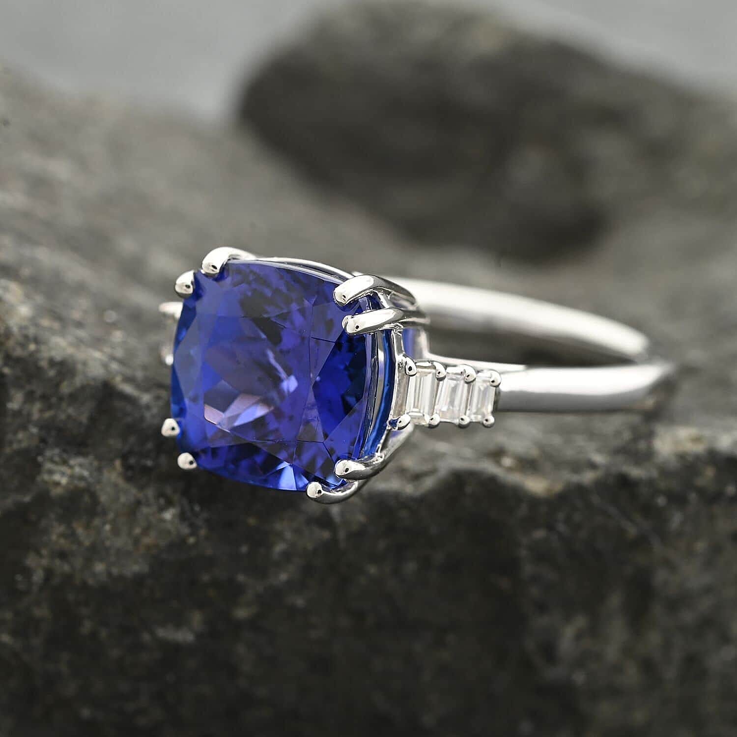 Certified & Appraised Rhapsody 950 Platinum AAAA Tanzanite and E-F VS Diamond Ring (Size 7.5) 5.40 Grams 3.75 ctw