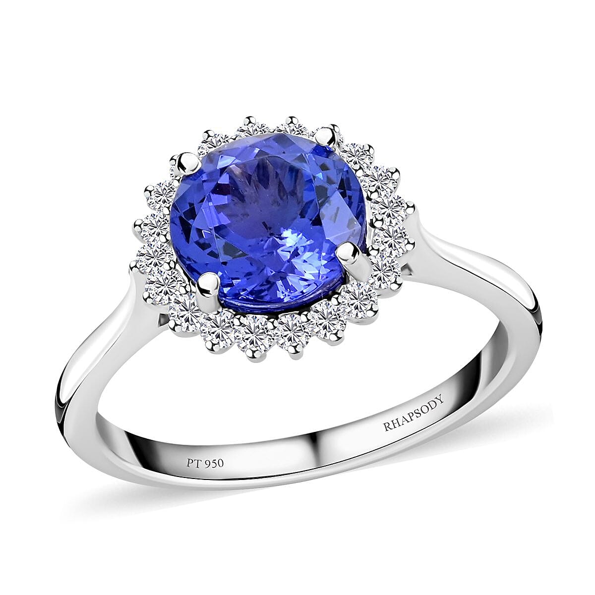 Certified & Appraised Rhapsody AAAA Tanzanite and E-F VS Diamond 3.50 ctw Ring in 950 Platinum (Size 7.0) 6 Grams image number 0