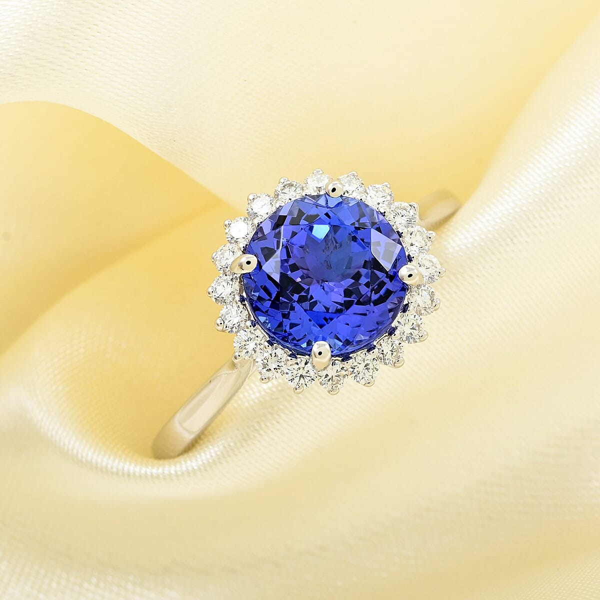 Certified & Appraised Rhapsody AAAA Tanzanite and E-F VS Diamond 3.50 ctw Ring in 950 Platinum (Size 7.5) 6 Grams image number 1