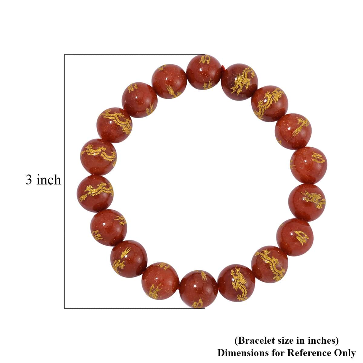 Red Jade (D) Dragon Engraved Beaded Stretch Bracelet 170.00 ctw image number 3
