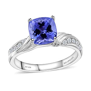 Certified & Appraised Rhapsody 950 Platinum AAAA Tanzanite and E-F VS Diamond Ring (Size 7.5) 8.15 Grams 2.85 ctw