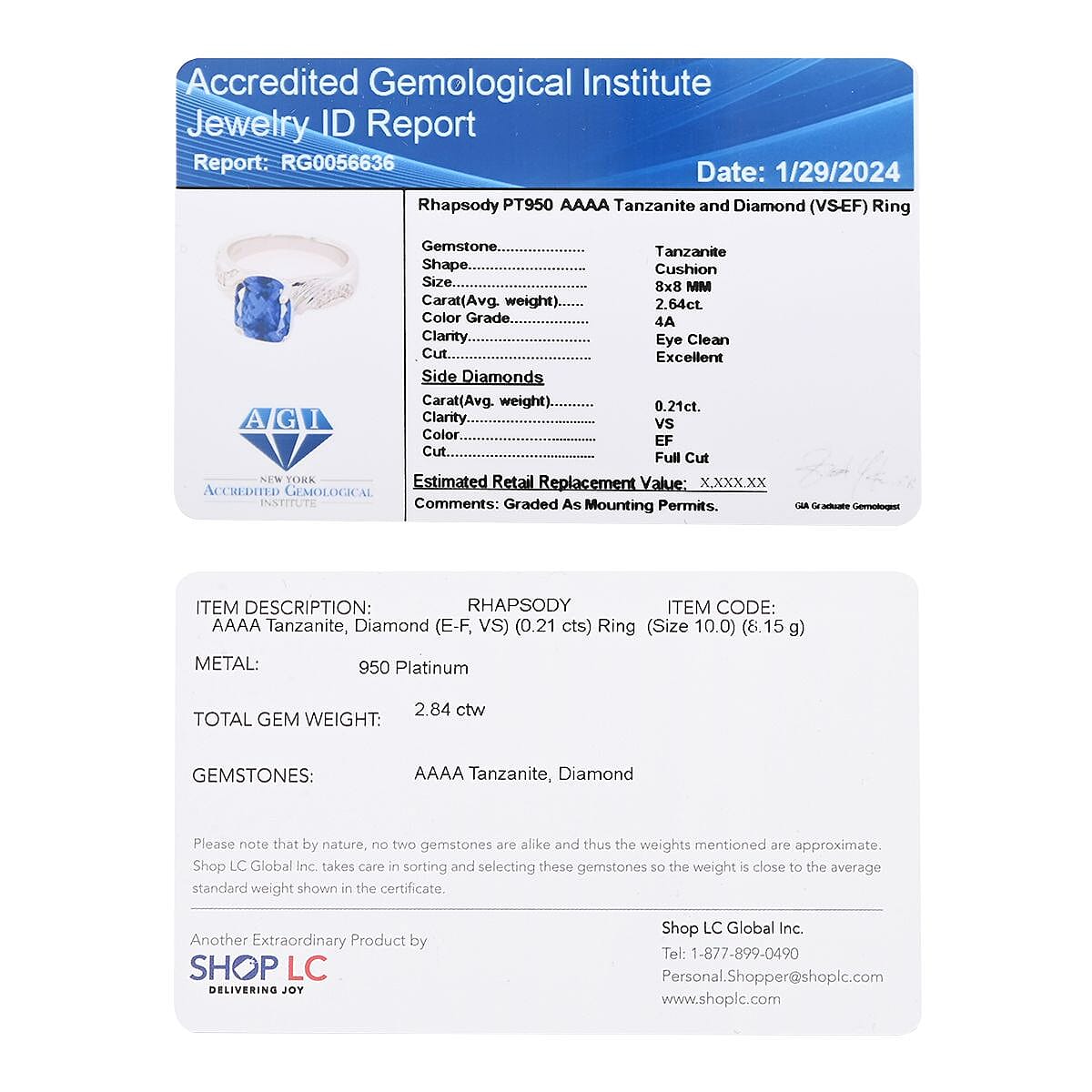 Certified & Appraised Rhapsody 950 Platinum AAAA Tanzanite and E-F VS Diamond Ring (Size 8.0) 8.15 Grams 2.85 ctw