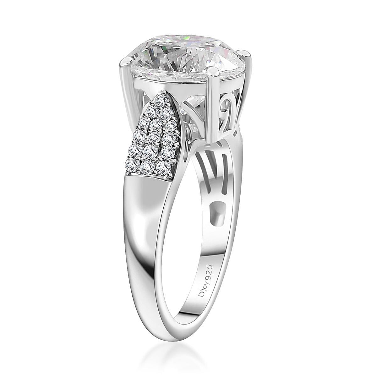 Strontium Titanate and Moissanite Ring in Platinum Over Sterling Silver (Size 10.0) 6.10 ctw