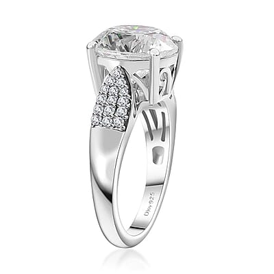 Strontium Titanate and Moissanite Ring in Platinum Over Sterling Silver (Size 10.0) 6.10 ctw