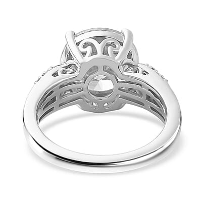 Strontium Titanate and Moissanite Ring in Platinum Over Sterling Silver (Size 10.0) 6.10 ctw