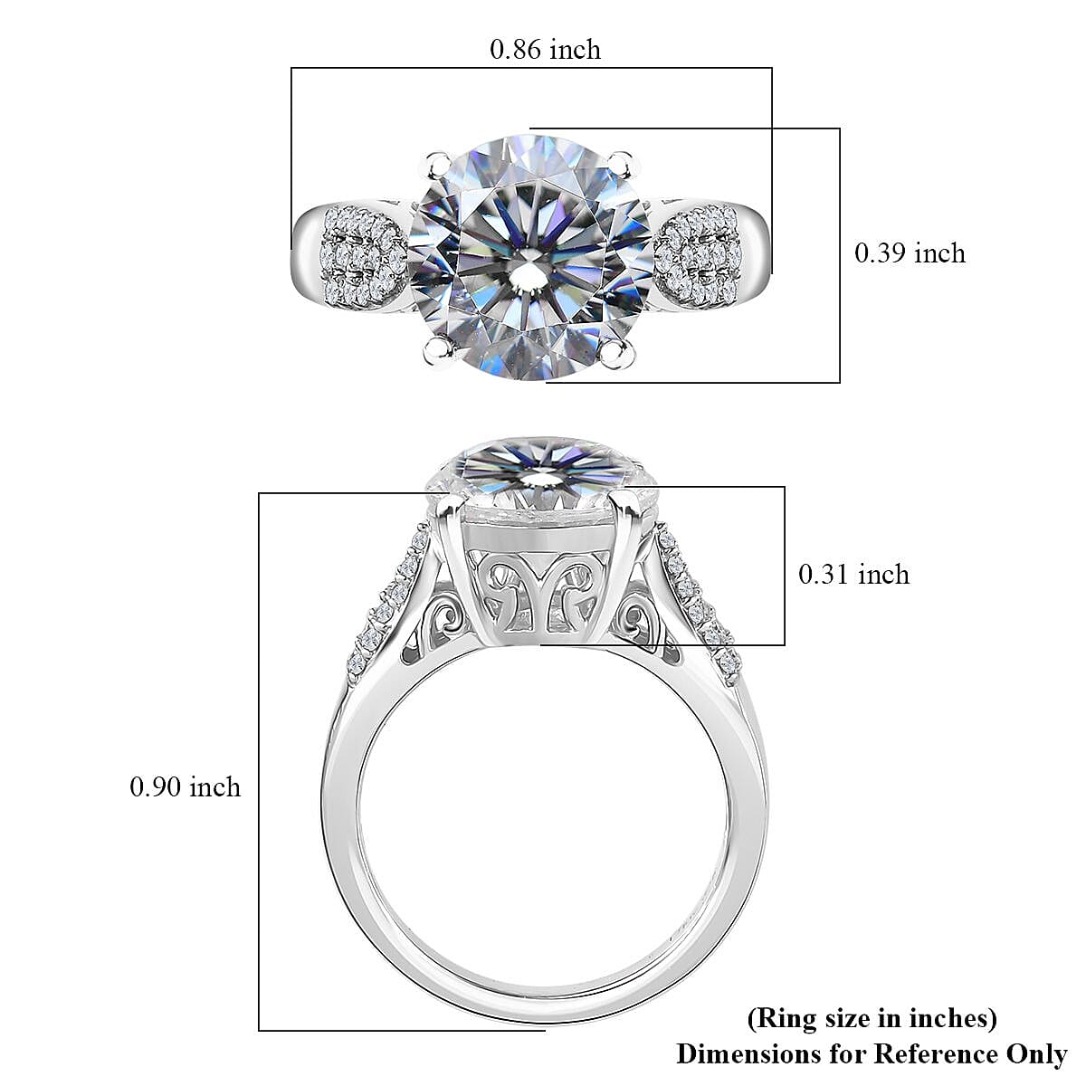 Strontium Titanate and Moissanite Ring in Platinum Over Sterling Silver (Size 10.0) 6.10 ctw
