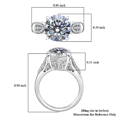 Strontium Titanate and Moissanite Ring in Platinum Over Sterling Silver (Size 10.0) 6.10 ctw