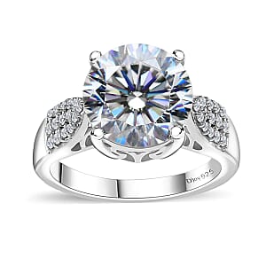 Strontium Titanate and Moissanite Ring in Platinum Over Sterling Silver (Size 5.0) 6.10 ctw