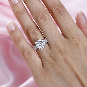 Strontium Titanate and Moissanite Ring in Platinum Over Sterling Silver (Size 5.0) 6.10 ctw