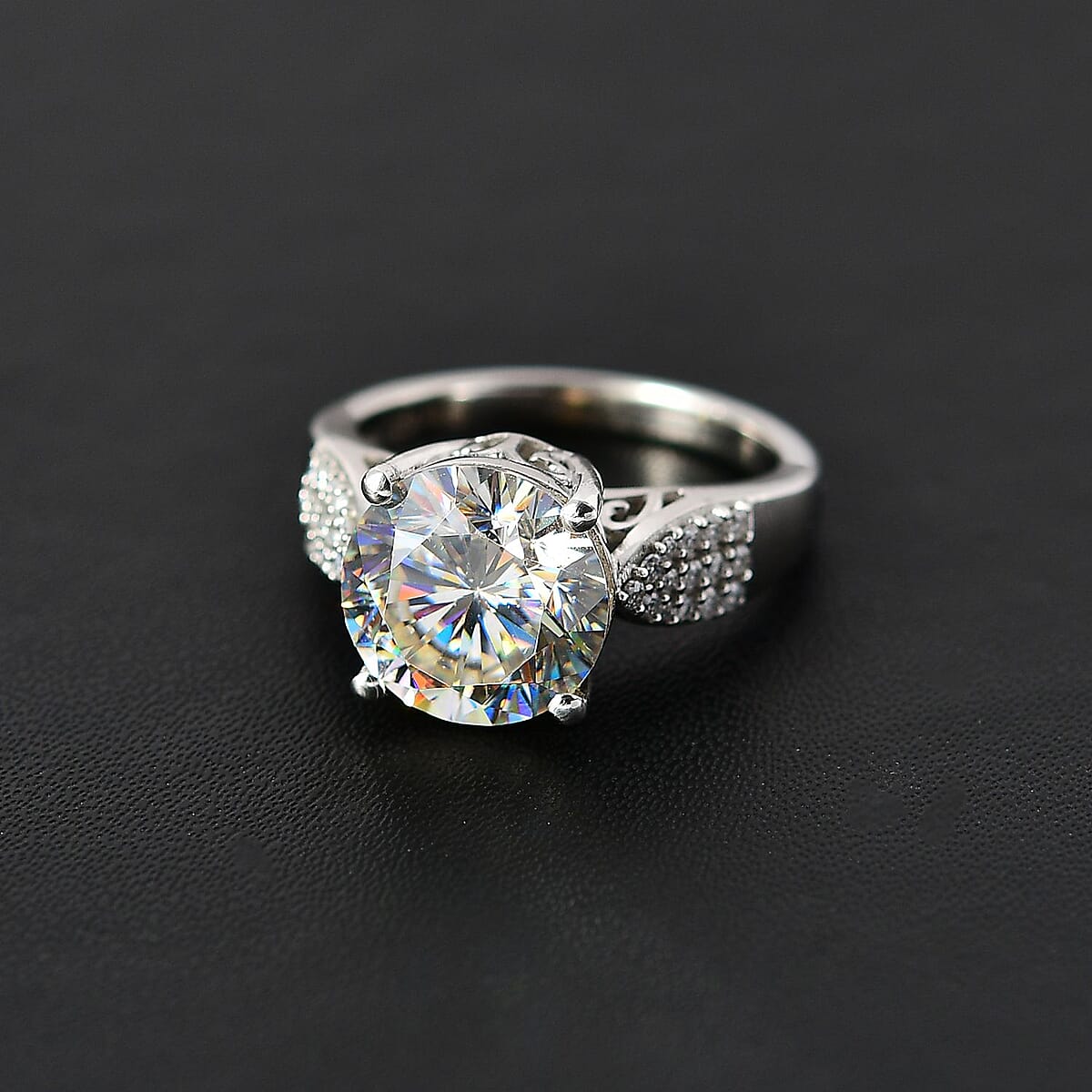 Strontium Titanate and Moissanite Ring in Platinum Over Sterling Silver (Size 7.0) 6.10 ctw image number 2