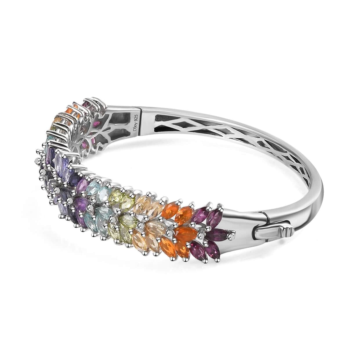 Multi Gemstone Floral Spray Bangle Bracelet in Platinum Over Sterling Silver (6.50 In) 11.15 ctw image number 3