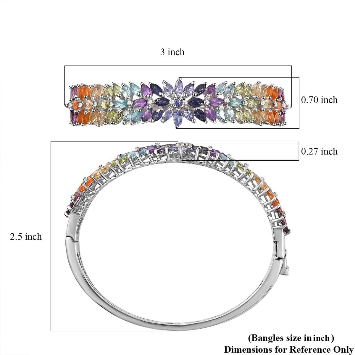 Multi Gemstone Floral Spray Bangle Bracelet in Platinum Over Sterling Silver (6.50 In) 11.15 ctw image number 5