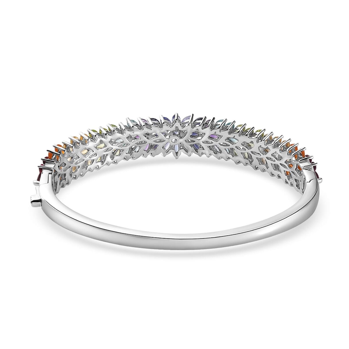 Multi Gemstone Floral Spray Bangle Bracelet in Platinum Over Sterling Silver (7.25 In) 11.15 ctw image number 4