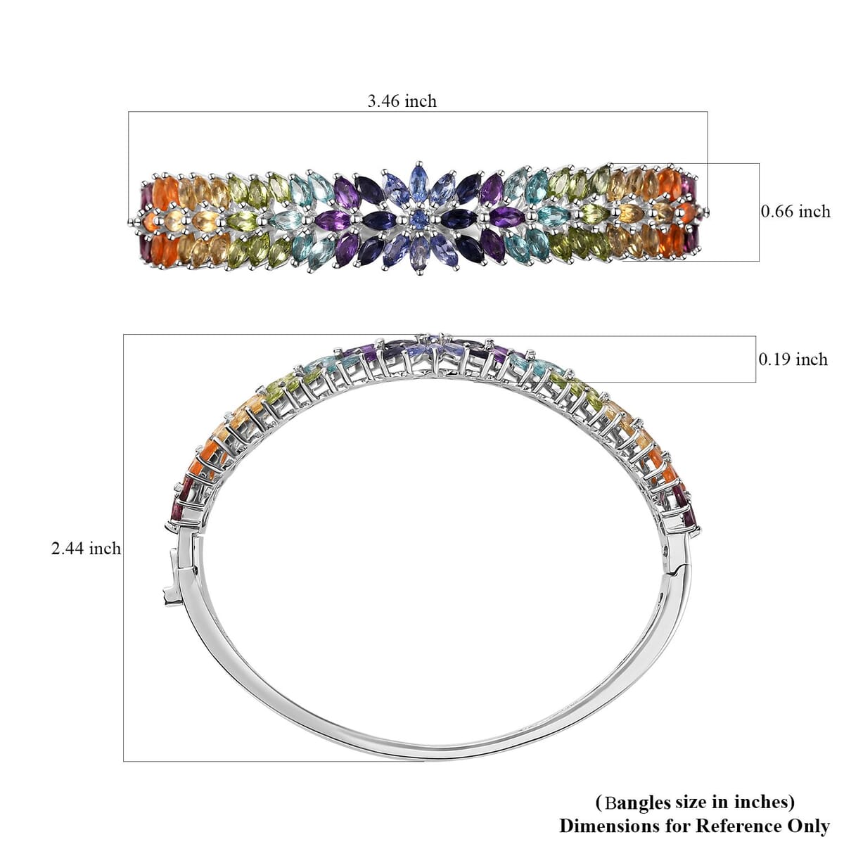 Multi Gemstone Floral Spray Bangle Bracelet in Platinum Over Sterling Silver (7.25 In) 11.15 ctw image number 5