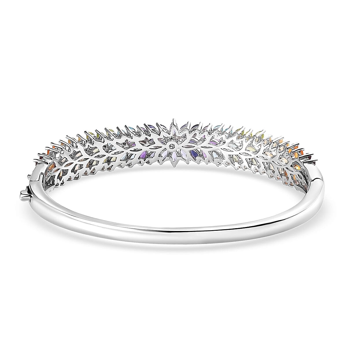 D'Joy Multi Gemstone Floral Spray Bangle Bracelet in Platinum Over Sterling Silver (8.00 In) 11.15 ctw image number 4