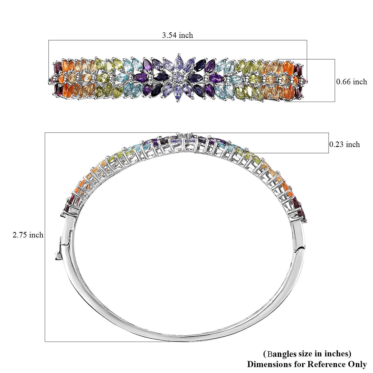 D'Joy Multi Gemstone Floral Spray Bangle Bracelet in Platinum Over Sterling Silver (8.00 In) 11.15 ctw image number 5