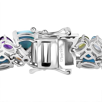 D'Joy Larimar and Multi Gemstone 35.50 ctw Bracelet in Platinum Over Sterling Silver (7.25 In)