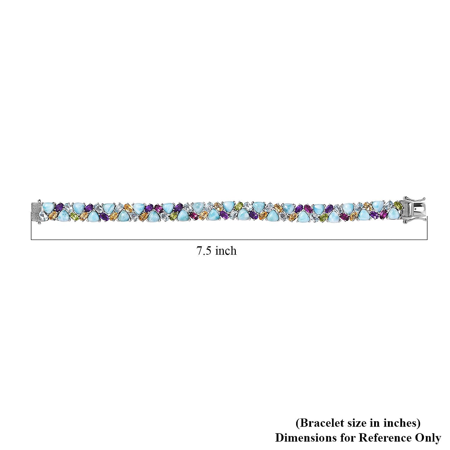 D'Joy Larimar and Multi Gemstone 35.50 ctw Bracelet in Platinum Over Sterling Silver (7.25 In)